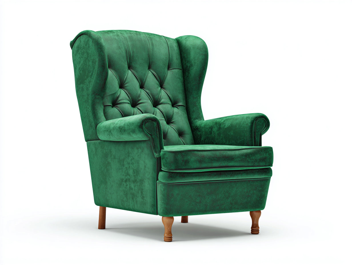 Fauteuil - velours-bois - 88x86x106 cm - vert-marron - style classique à oreilles