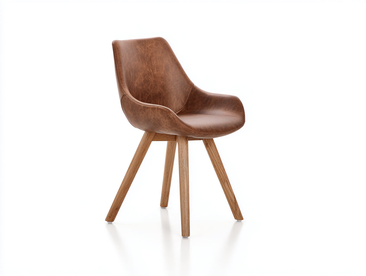 Chaise de salle à manger en similicuir et bois 59x55x81 cm - marron - pour salle à manger - design enveloppant