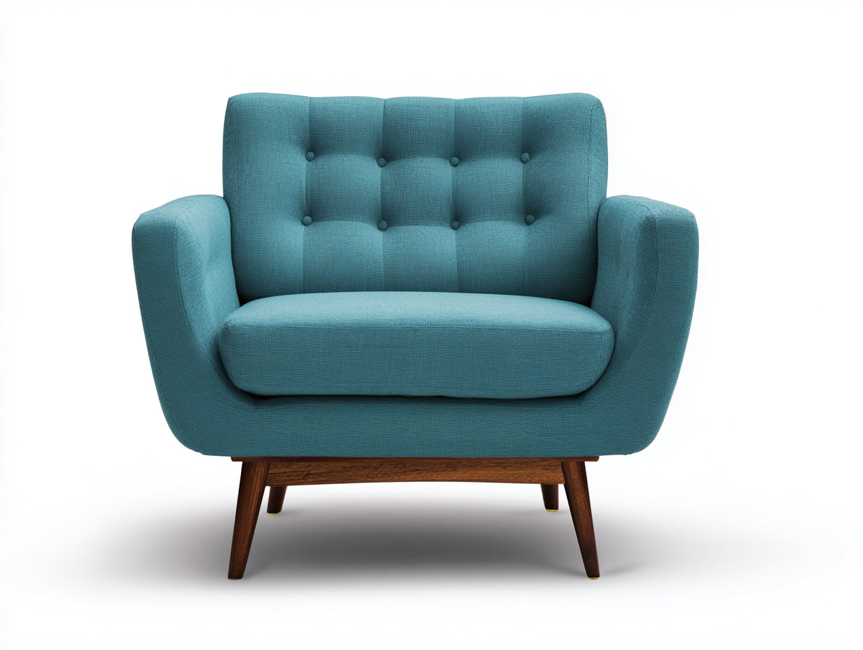 Fauteuil - tissu-bois - 87x82x88 cm - bleu pétrole-marron - style vintage moderne