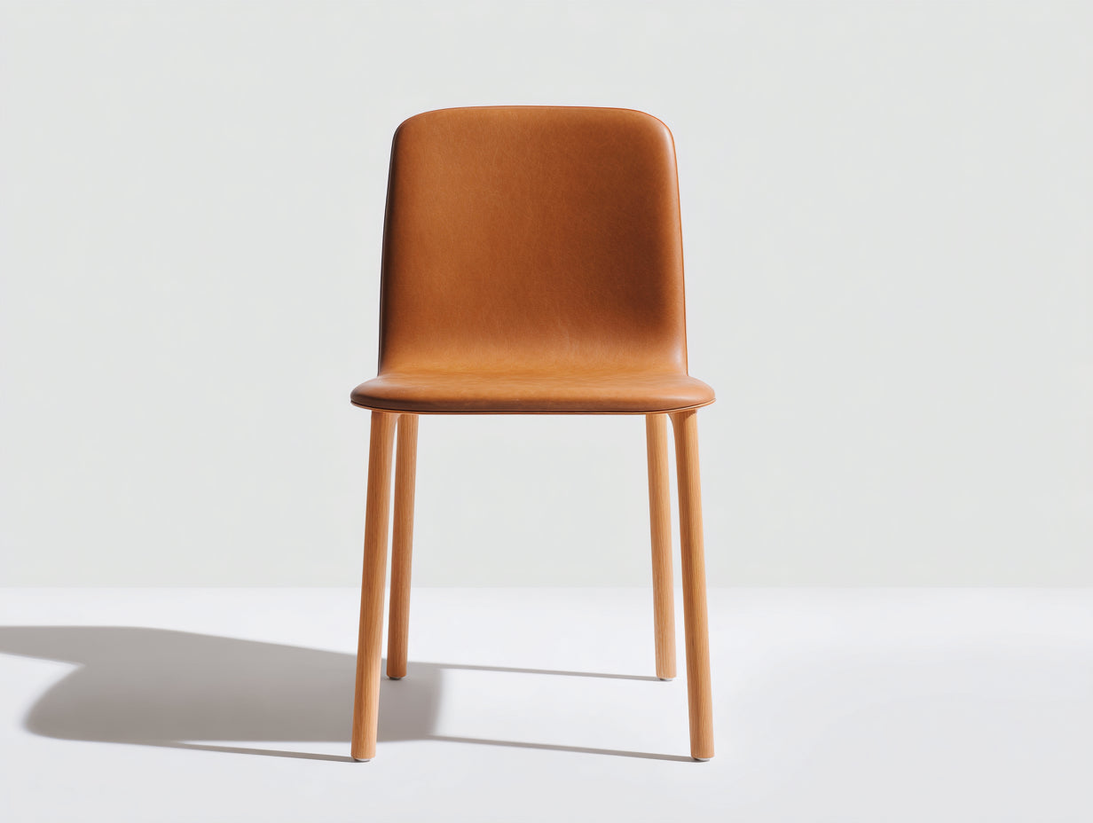 Chaise de salle à manger en similicuir et bois 51x48x80 cm - marron clair - pour salle à manger - design minimaliste