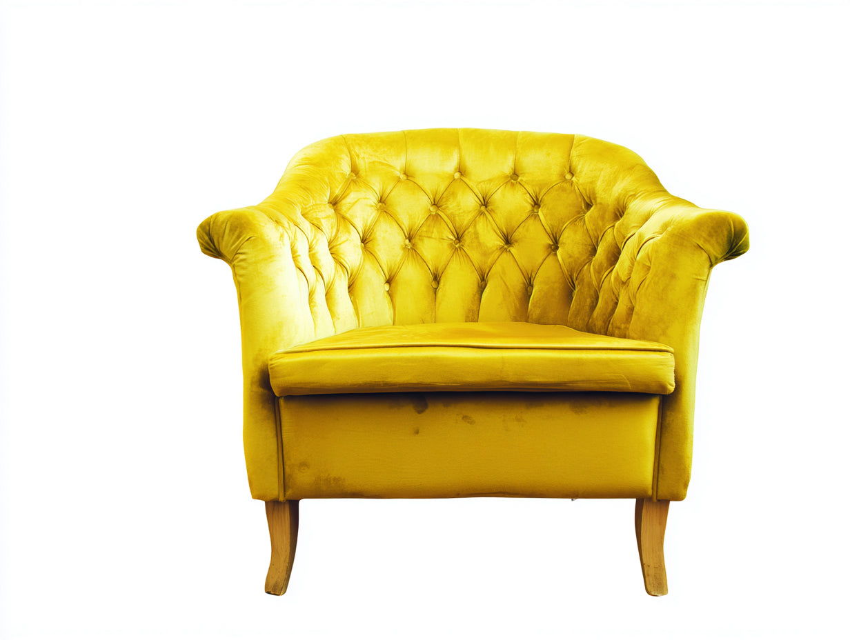 Fauteuil - velours capitonné - 86x82x82 cm - jaune - style chesterfield élégant