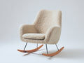 Fauteuil à bascule en tissu bouclé 78x72x92 cm - beige noir et bois naturel - pour salon style scandinave