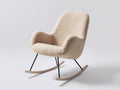 Fauteuil à bascule en tissu bouclé 78x73x90 cm - beige noir et bois naturel - pour salon style moderne