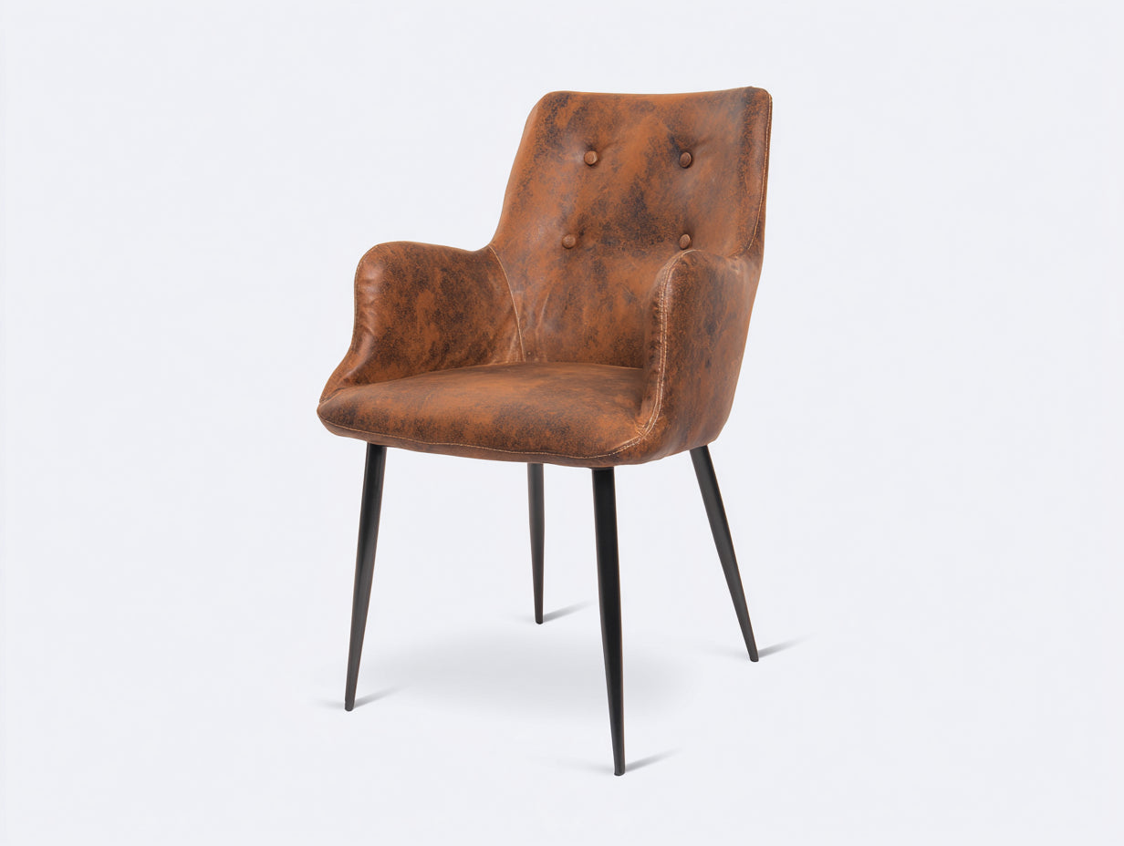 Chaise de salle à manger en similicuir et métal 60x55x83 cm - marron - pour salle à manger - dossier boutonné