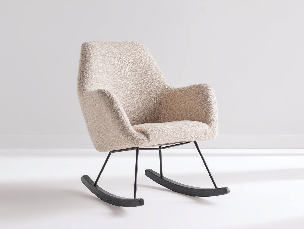 Fauteuil à bascule en tissu bouclé 75x71x79 cm - beige-noir - pour salon style moderne