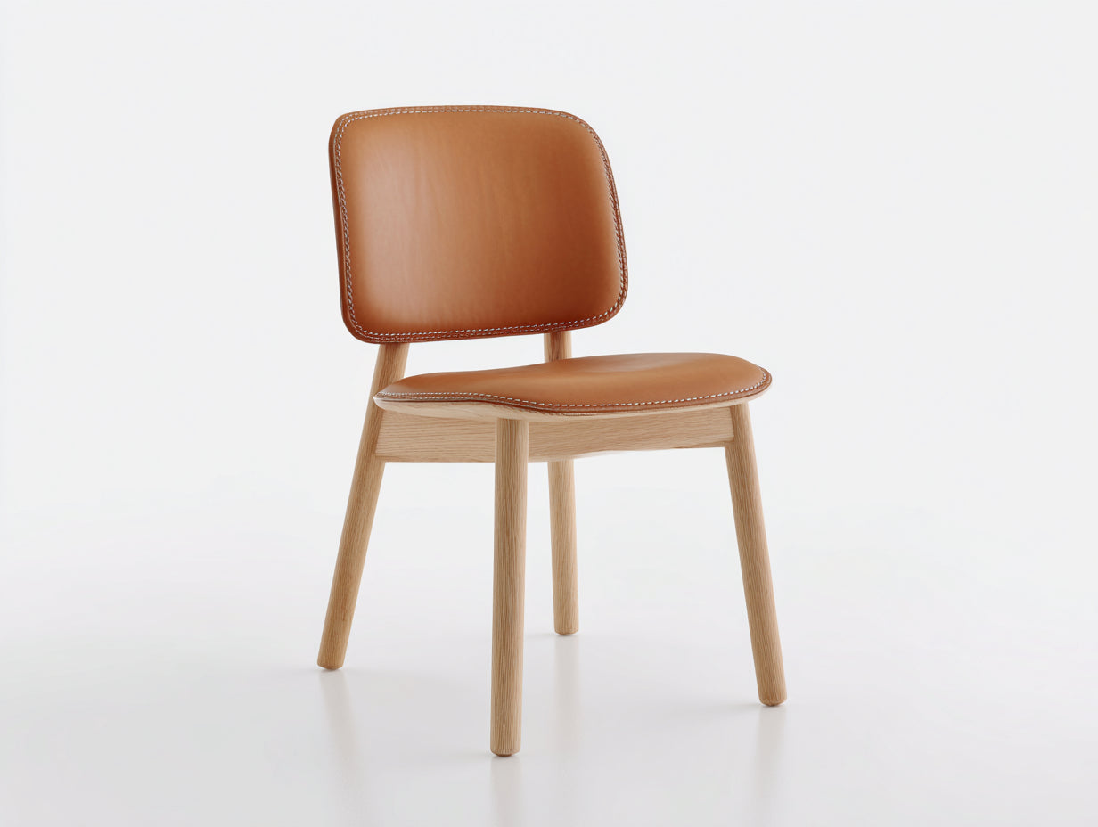 Chaise de salle à manger en cuir synthétique et bois pour salle à manger 51x50x78 cm - brun-bois clair - design contemporain