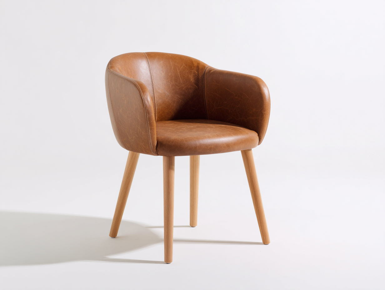 Chaise de salle à manger en similicuir et bois 62x57x77 cm - marron cognac - pour salle à manger - design enveloppant