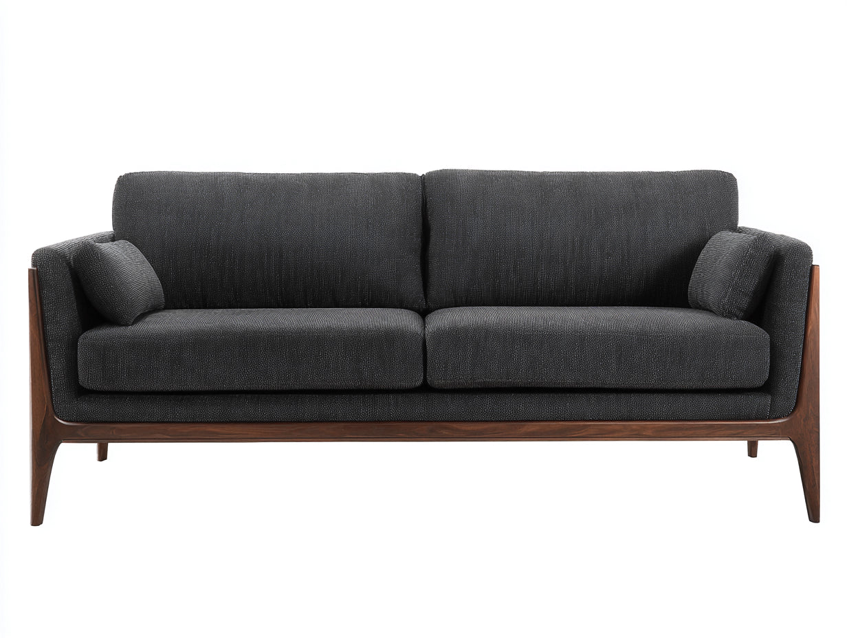 Canapé 2 places en tissu et bois 155x78x71 cm - gris foncé-marron - pour salon moderne