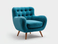 Fauteuil - tissu-bois - 83x80x86 cm - bleu pétrole-marron - style scandinave rétro