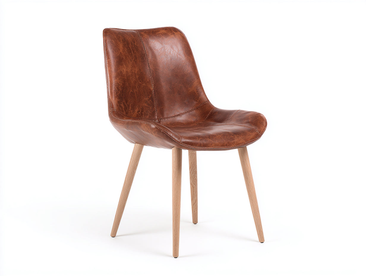 Chaise de salle à manger en similicuir et bois 57x54x80 cm - marron - pour salle à manger