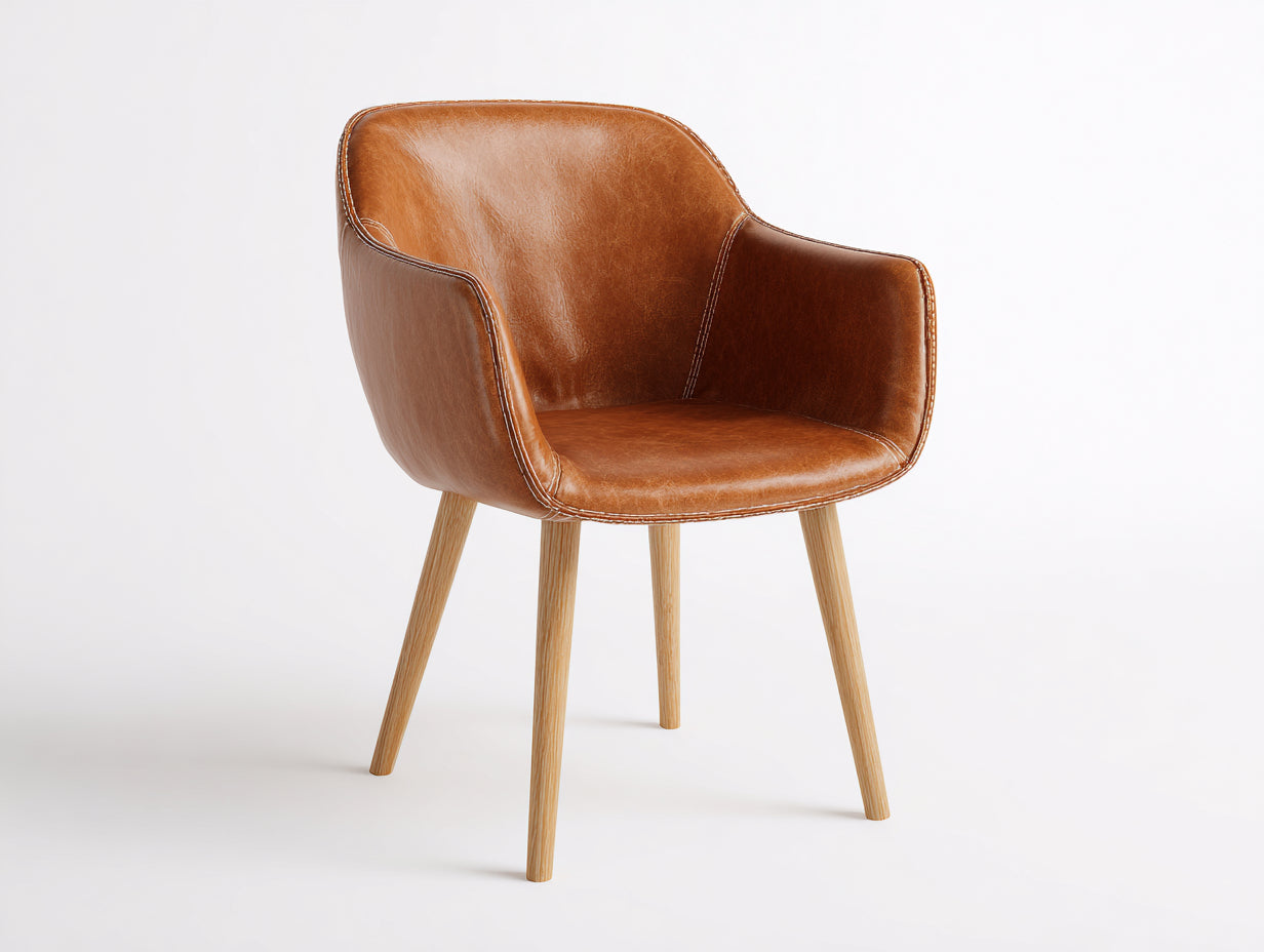 Chaise de salle à manger en similicuir et bois 61x56x79 cm - marron cognac - pour salle à manger - avec accoudoirs