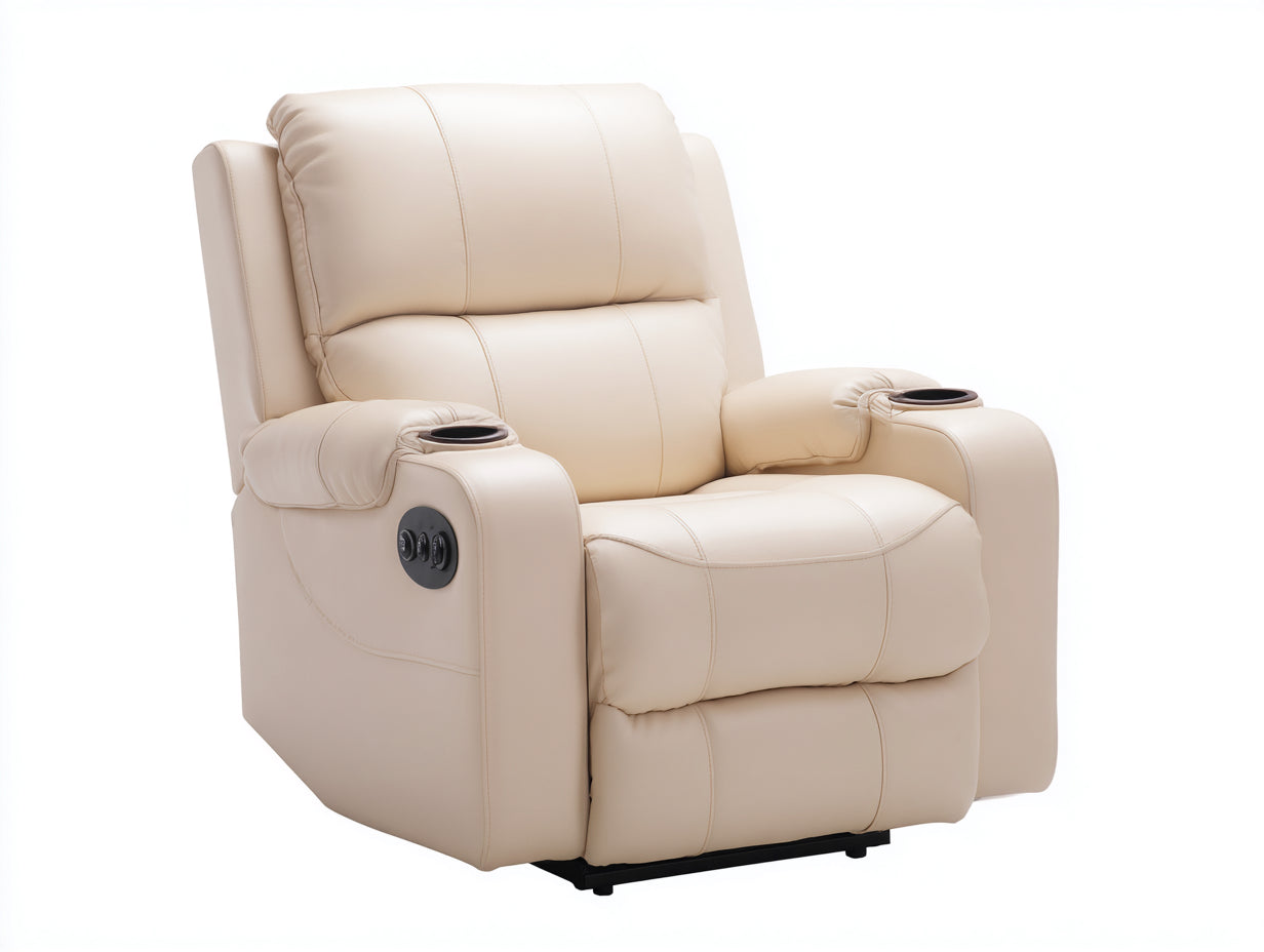 Fauteuil relax-Cuir synthétique-91x87x105 cm-Crème-Contemporain