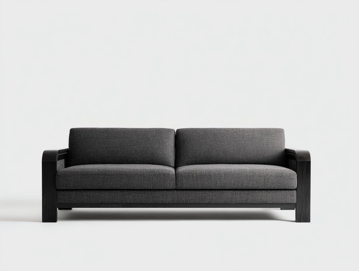Canapé 2 places en tissu et bois 150x76x70 cm - gris foncé-noir - pour salon contemporain