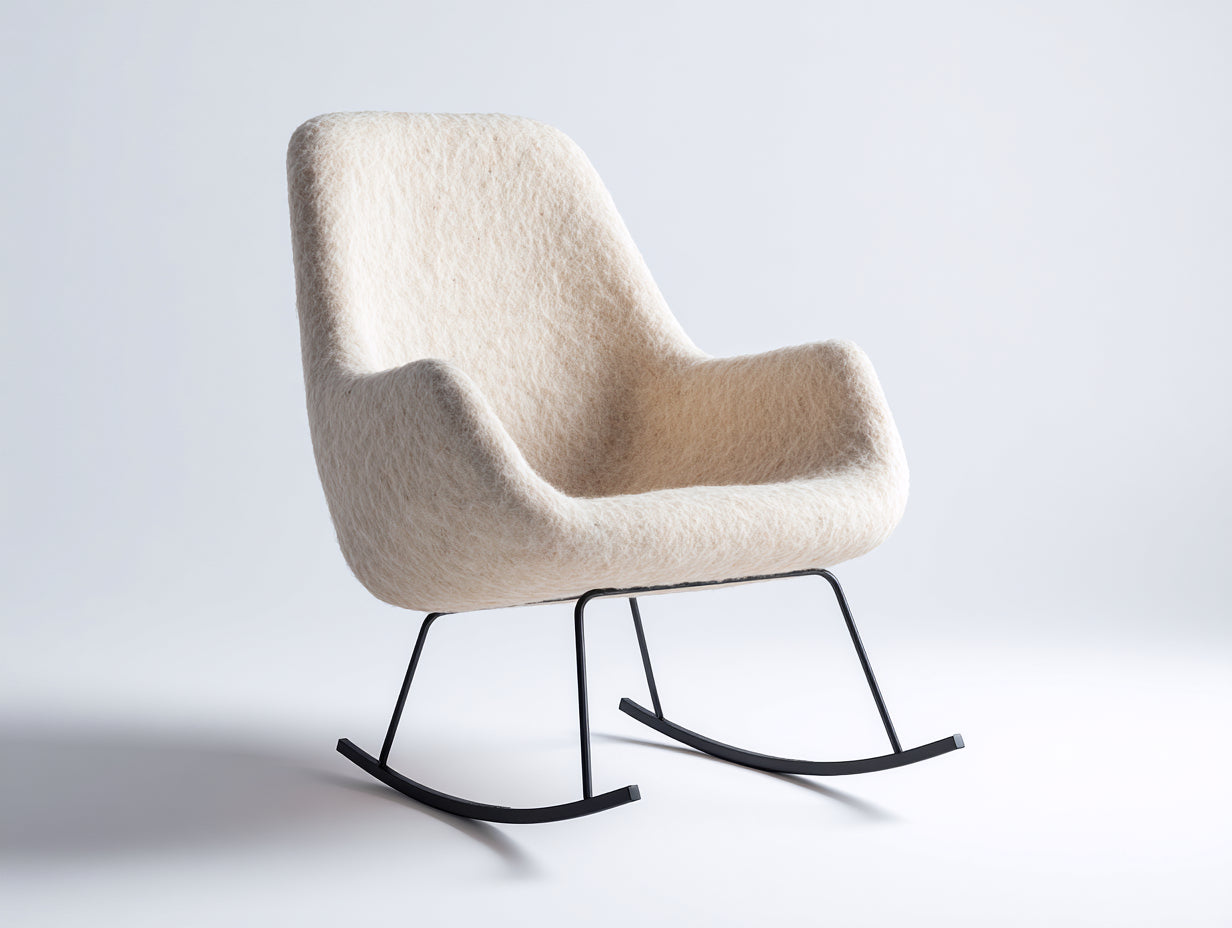 Fauteuil à bascule en tissu effet laine 79x72x94 cm - blanc cassé et noir - pour salon style moderne