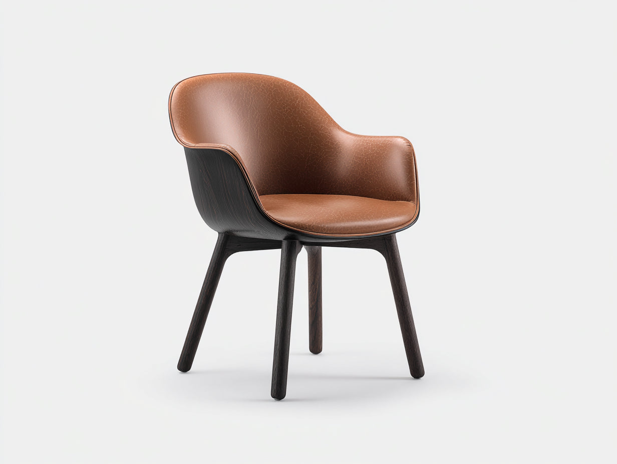 Chaise de salle à manger en cuir synthétique et bois pour salle à manger 59x57x78 cm - brun-noir - dossier enveloppant