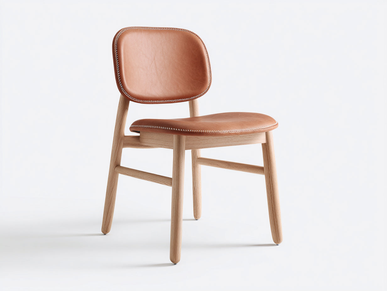 Chaise de salle à manger en similicuir et bois 54x51x79 cm - marron cognac - pour salle à manger - style contemporain