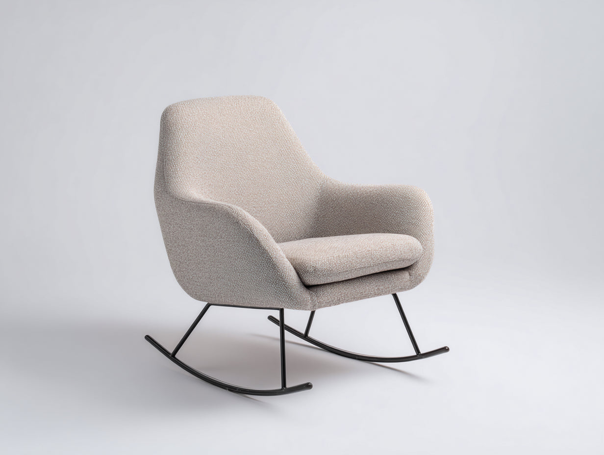 Fauteuil à bascule en tissu bouclé 79x73x95 cm - beige et noir - pour salon style moderne