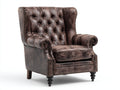 Fauteuil à oreilles - Cuir synthétique - 87x89x116 cm - Marron patiné - Chesterfield