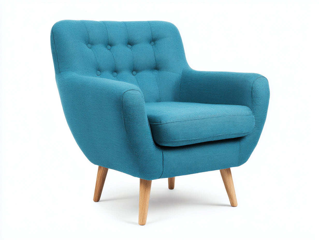 Fauteuil - tissu-bois - 82x78x84 cm - bleu turquoise-marron - style moderne compact