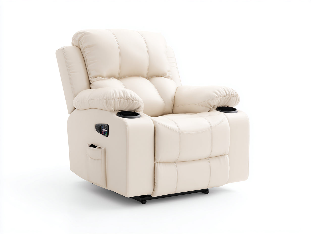 Fauteuil relax-Cuir synthétique-94x90x108 cm-Ivoire-Moderne