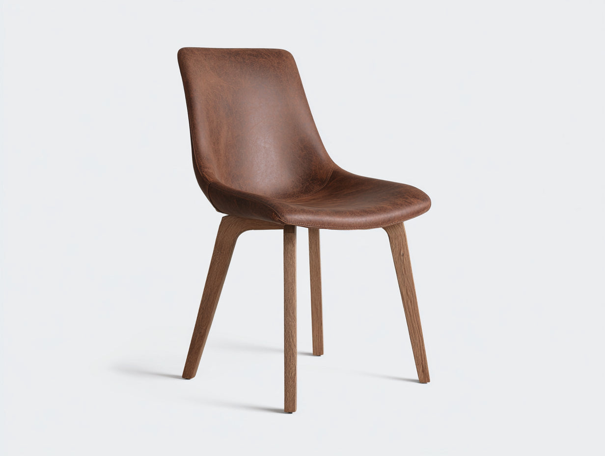 Chaise de salle à manger en similicuir et bois 52x50x84 cm - marron - pour salle à manger - design épuré