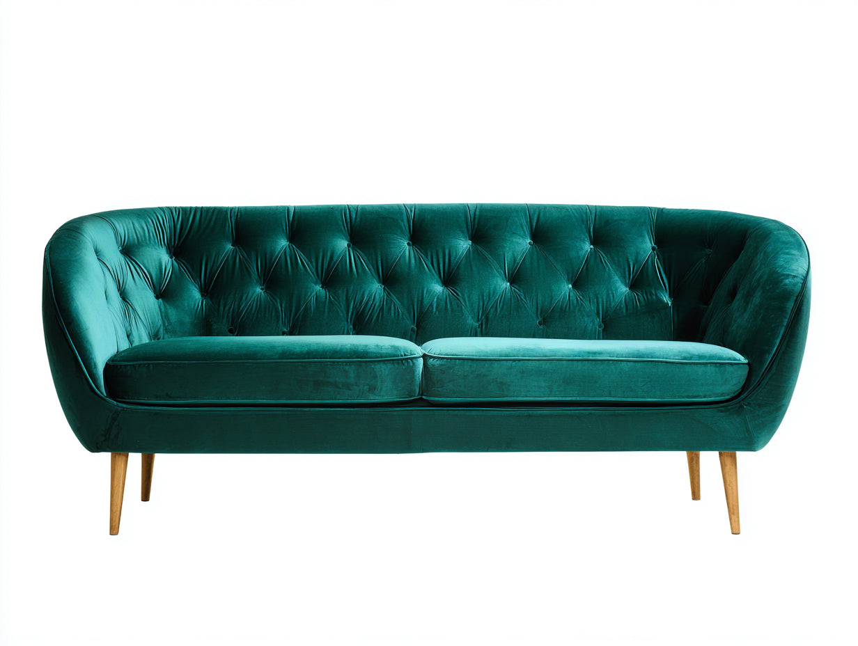 Canapé 2 places en velours 166x80x78 cm - vert émeraude - pour salon style rétro