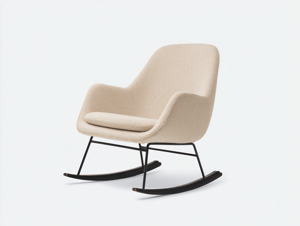 Fauteuil à bascule en tissu bouclé 74x70x78 cm - beige-noir - pour salon style moderne