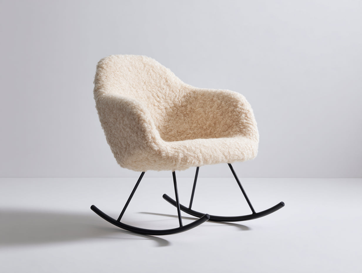 Fauteuil à bascule en tissu bouclé 76x72x88 cm - beige et noir - pour salon style moderne