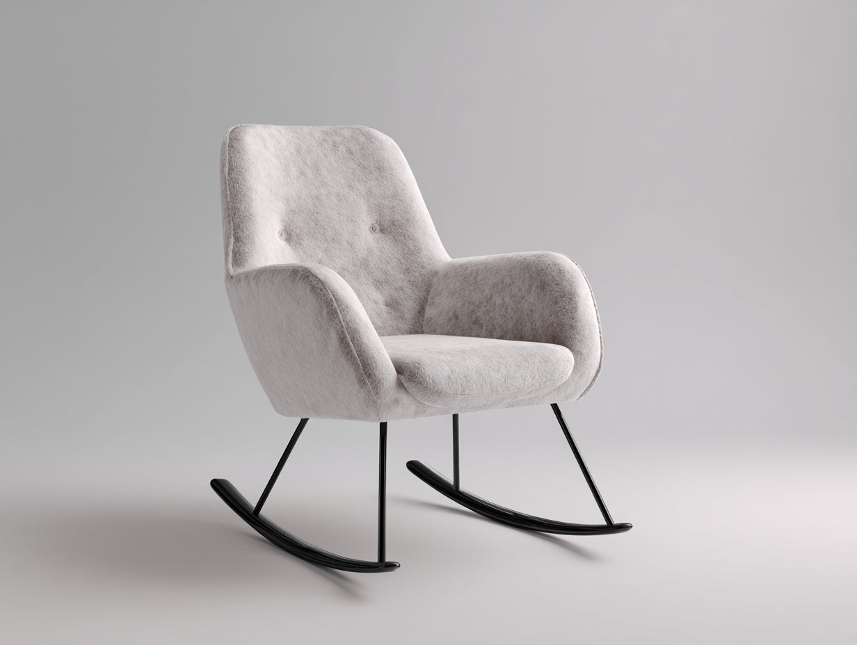 Fauteuil à bascule en tissu texturé 77x74x97 cm - blanc cassé et noir - pour salon style moderne
