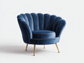 Fauteuil-velours-métal-105x93x82 cm-bleu foncé-doré-style coquillage