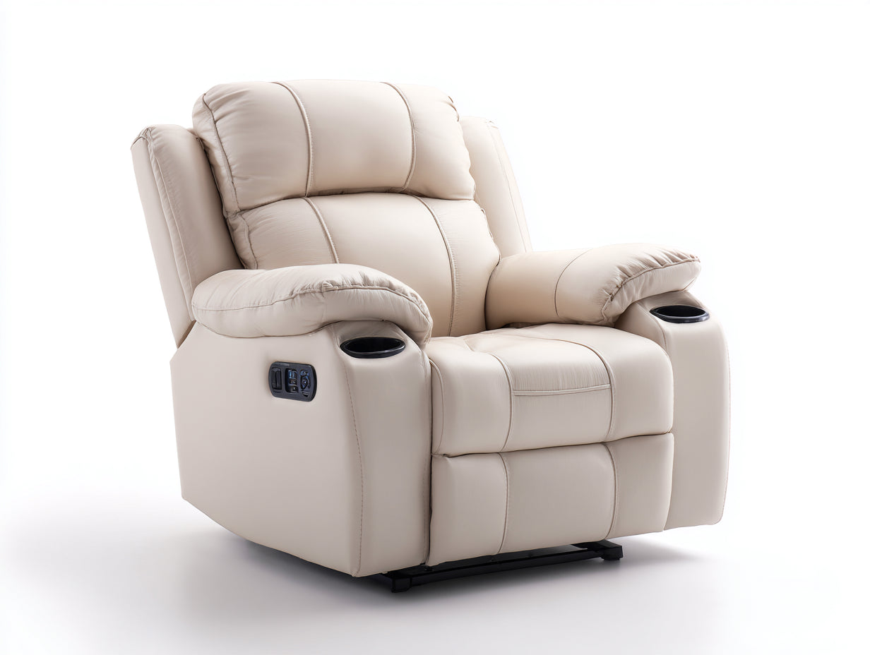 Fauteuil relax-Cuir synthétique-92x88x106 cm-Beige-Classique