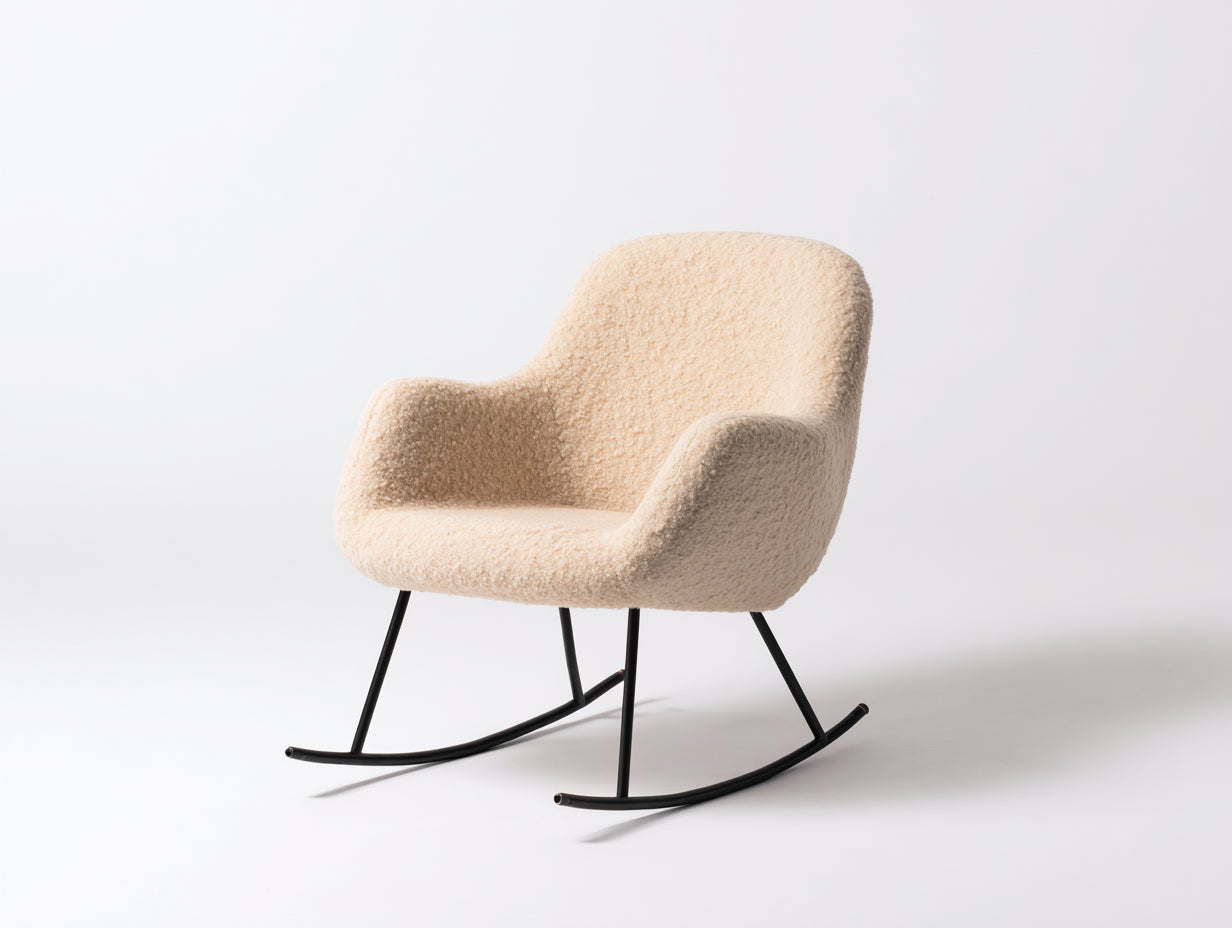 Fauteuil à bascule en tissu bouclé 78x72x80 cm - beige-noir - pour salon style moderne